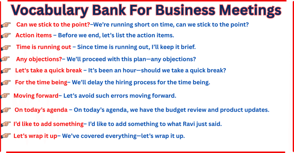 Vocabulary Bank For Business Meetings