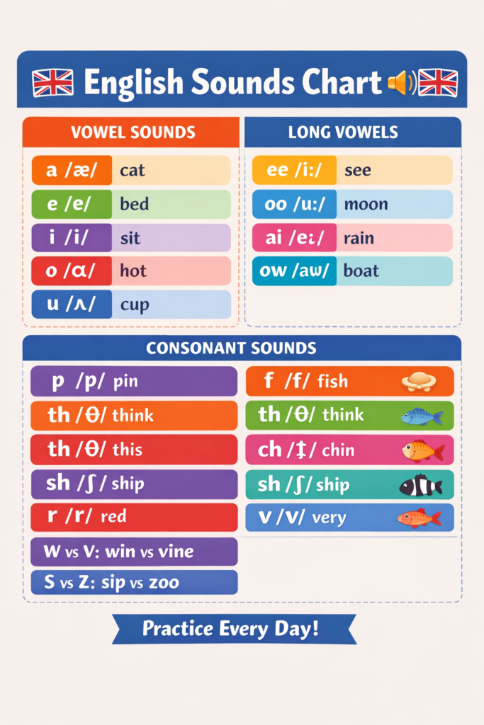 English pronunciation Sounds chart
