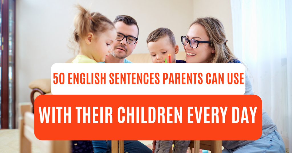 Parent practicing English sentences with child at home